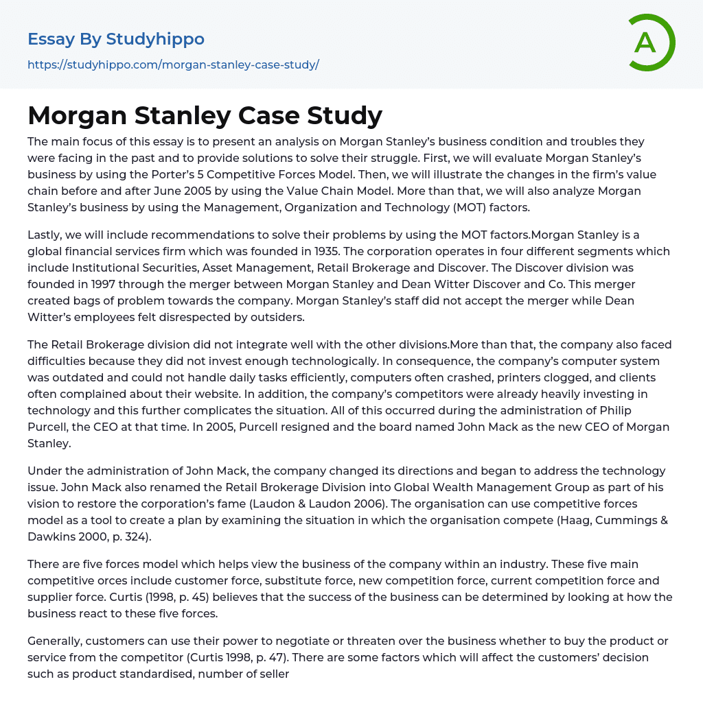 Morgan Stanley Case Study Essay Example