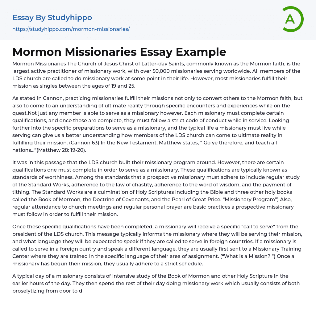 Mormon Missionaries Essay Example