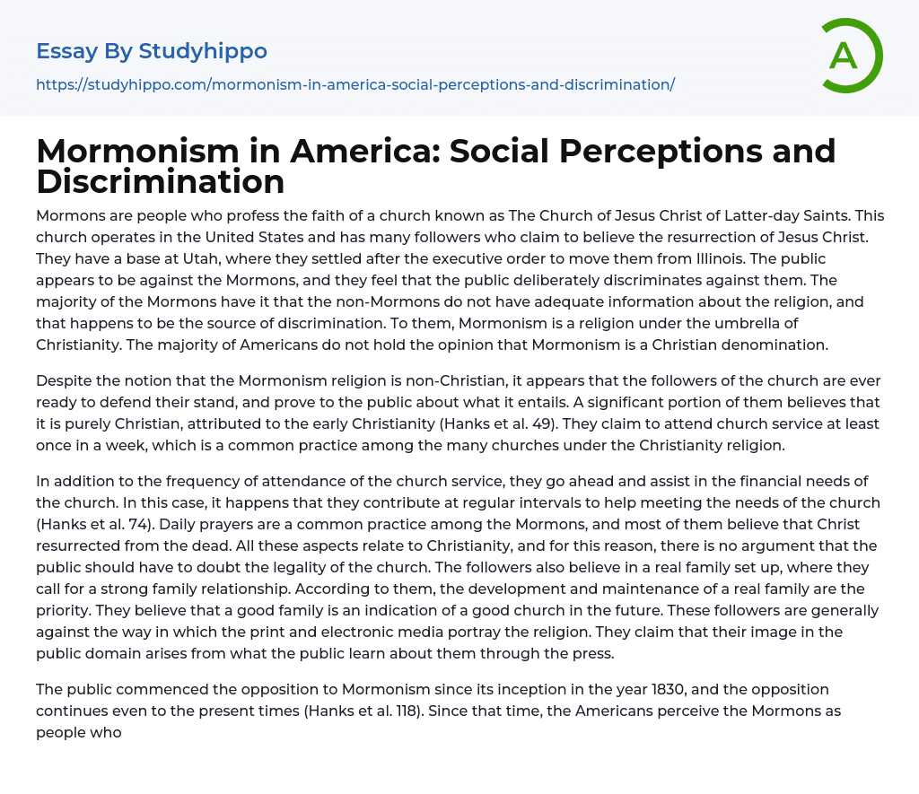 Mormonism in America: Social Perceptions and Discrimination Essay Example