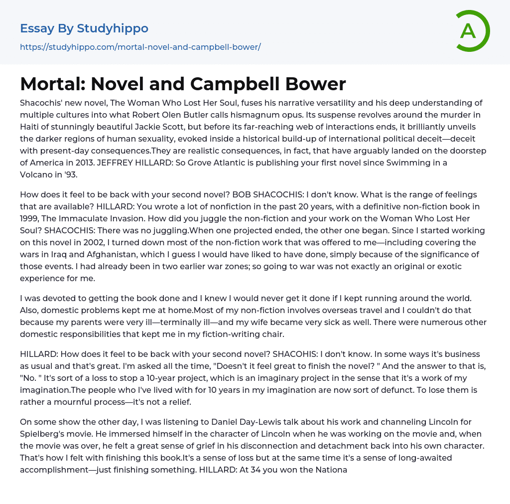 Mortal: Novel and Campbell Bower Essay Example