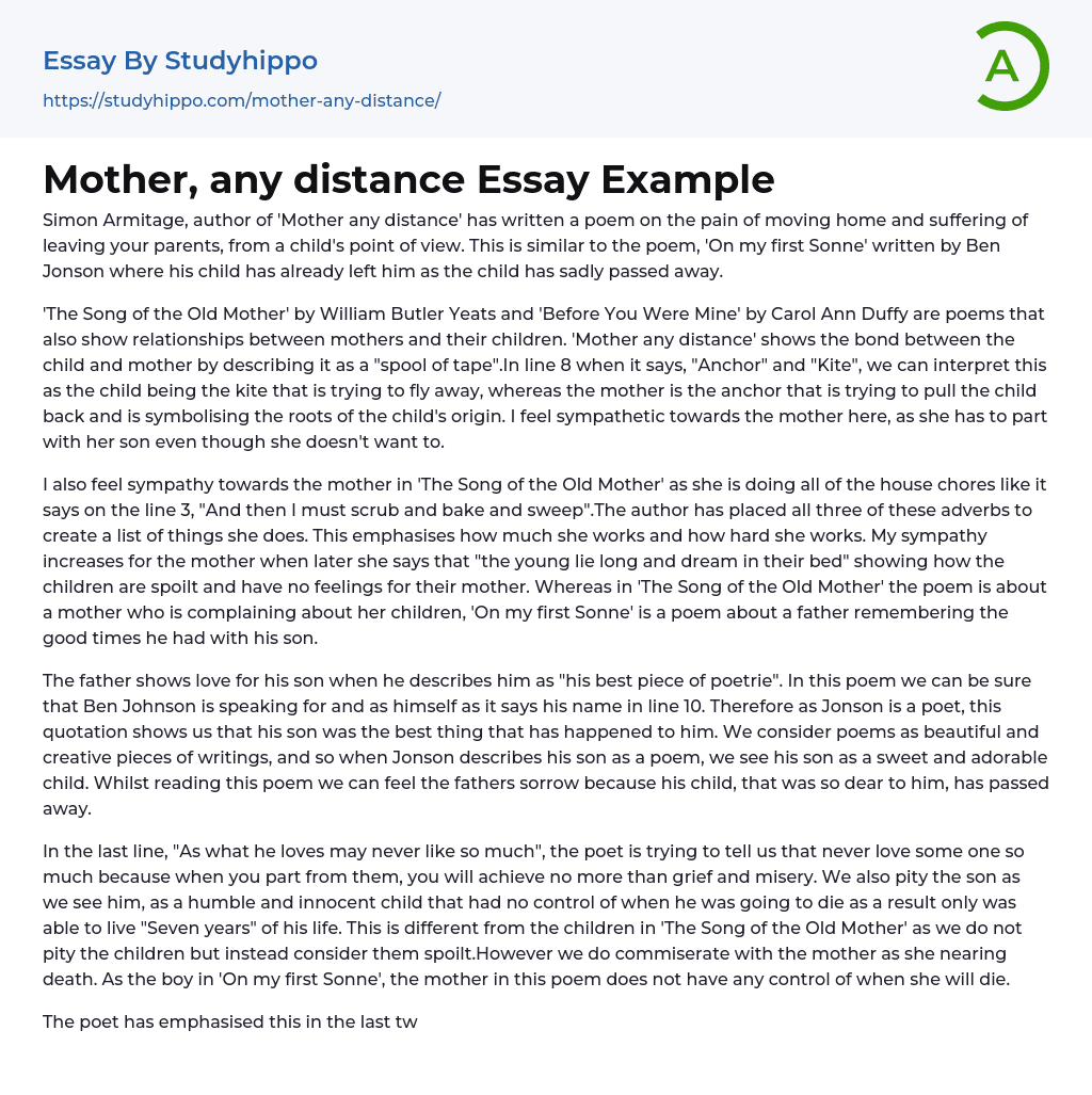 Mother, any distance Essay Example