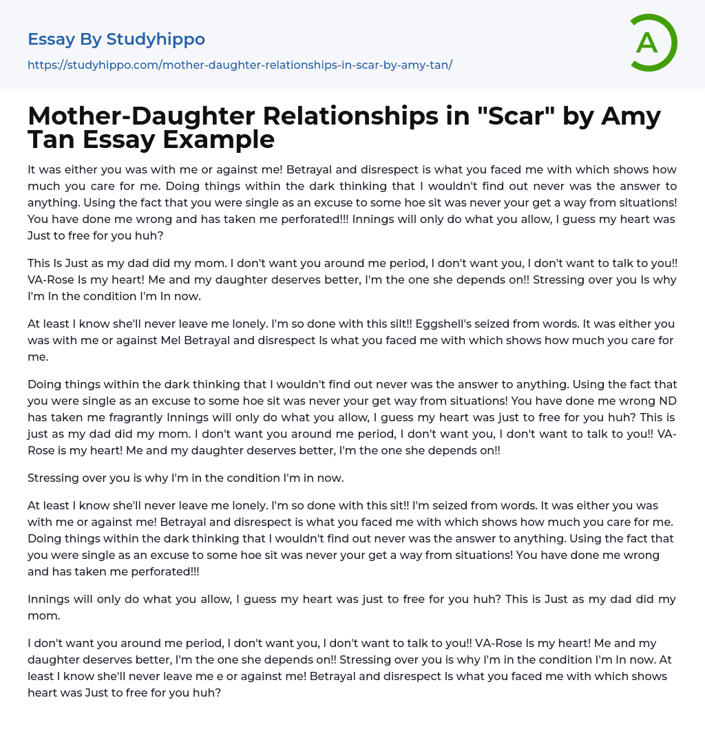 Mother-Daughter Relationships in “Scar” by Amy Tan Essay Example