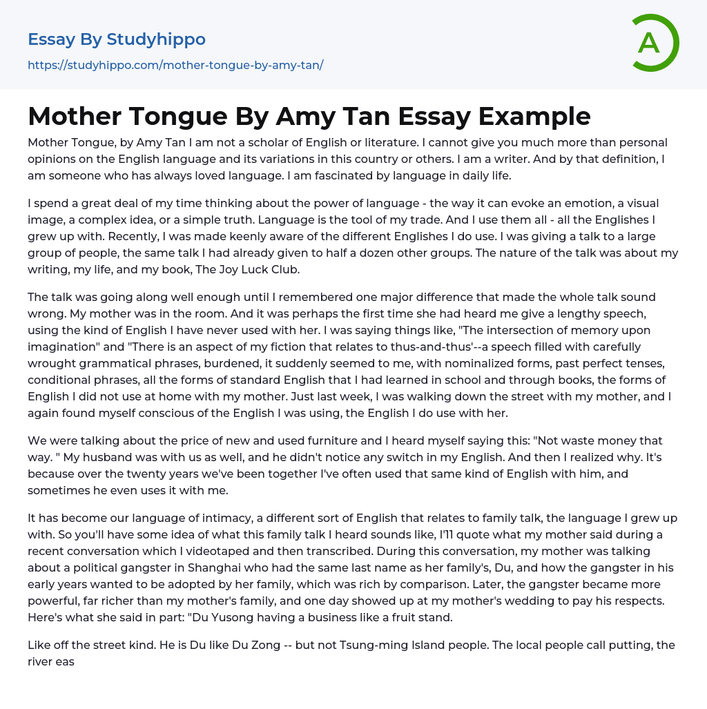 amy tan essay mother tongue