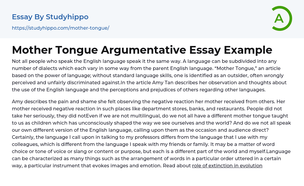 Mother Tongue Argumentative Essay Example