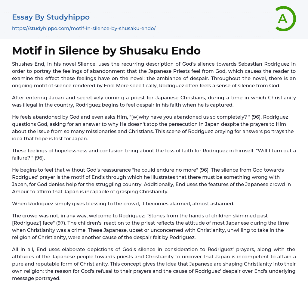 Motif in Silence by Shusaku Endo Essay Example