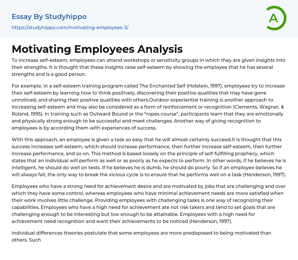 Motivating Employees Analysis Essay Example
