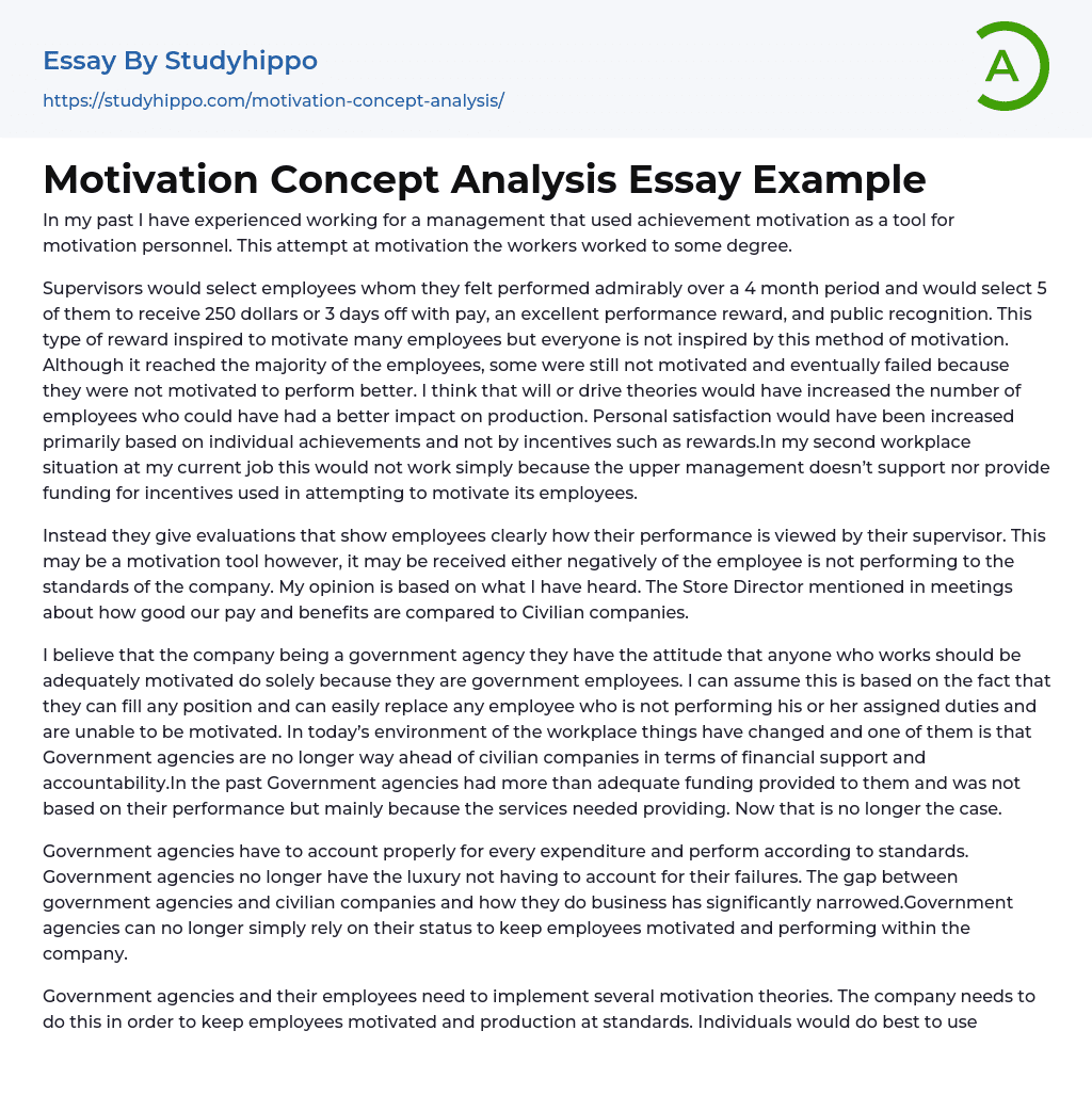 Motivation Concept Analysis Essay Example