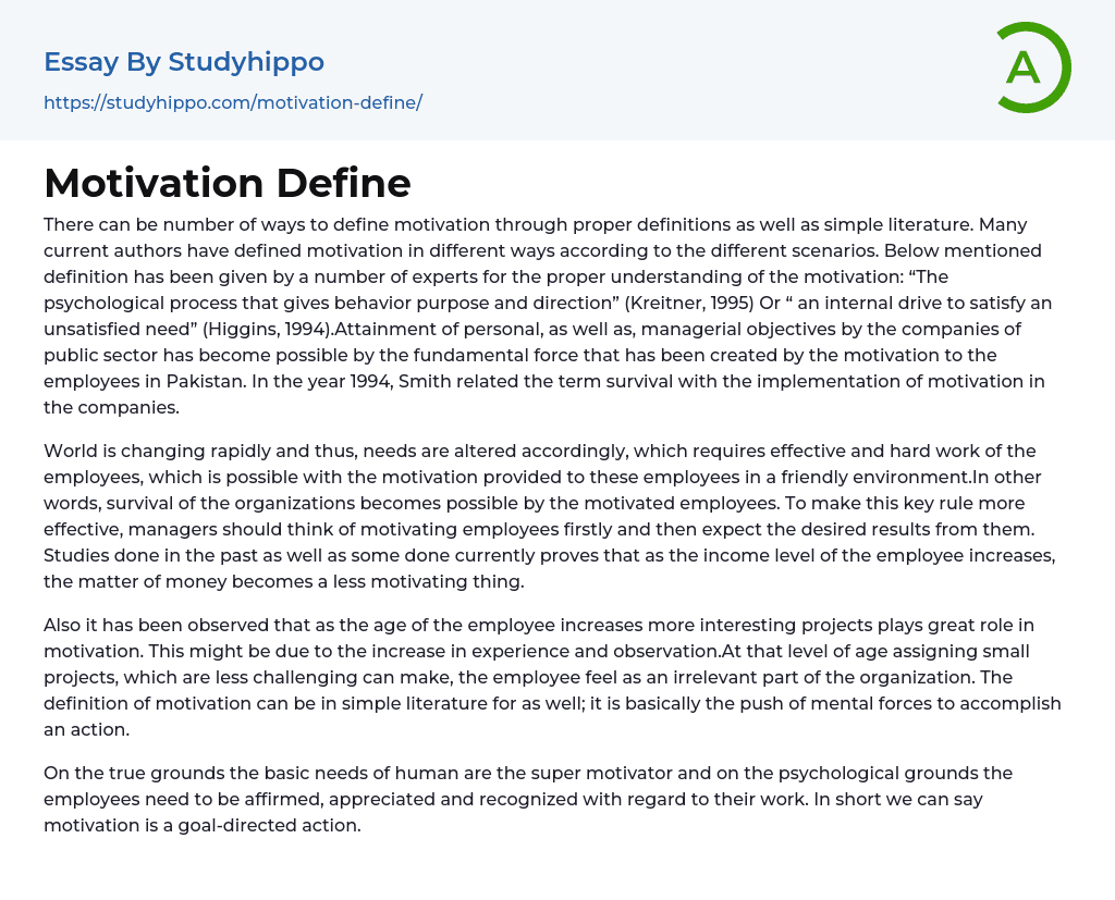 Motivation Define Essay Example
