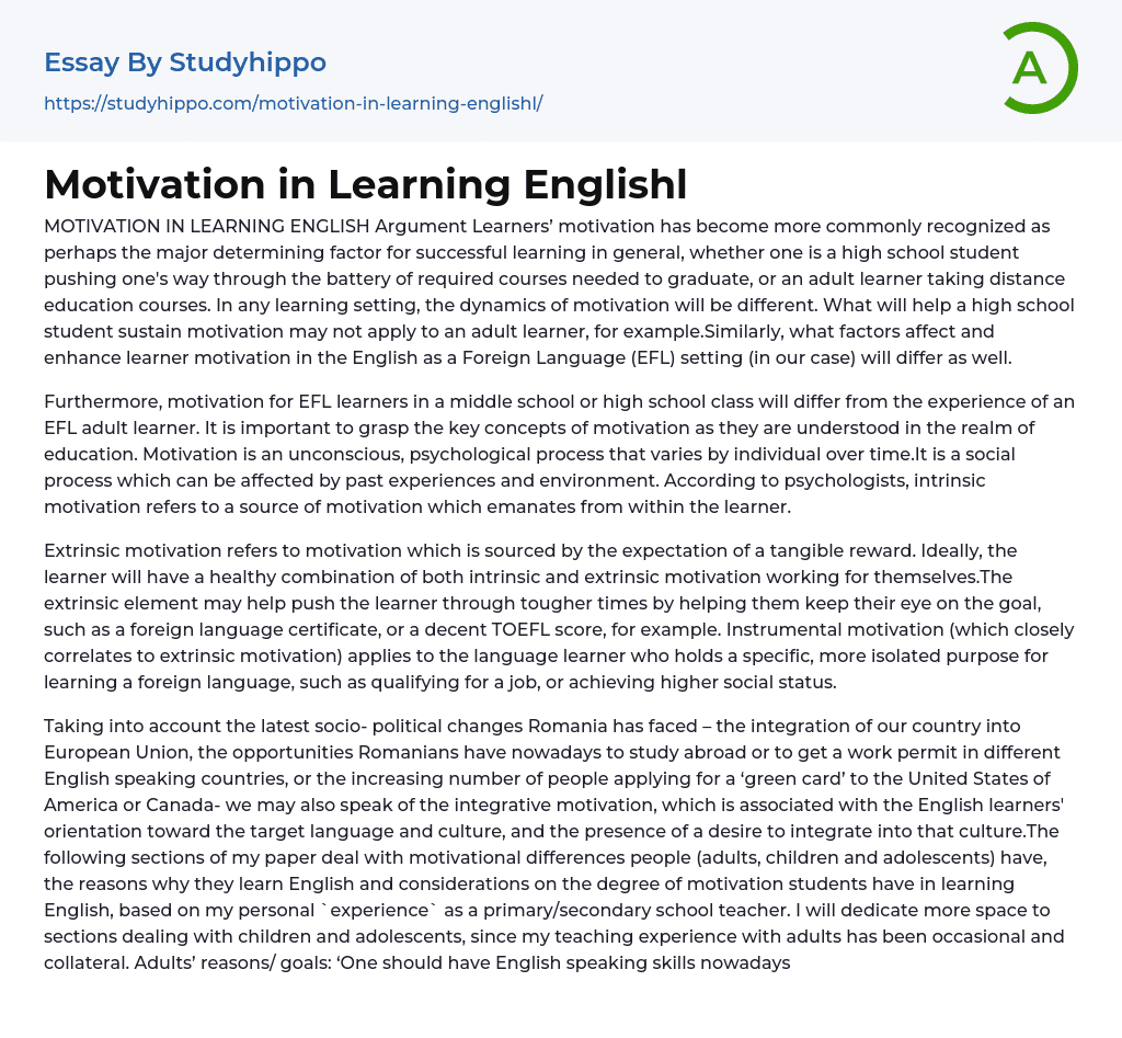 thesis about motivation in learning english