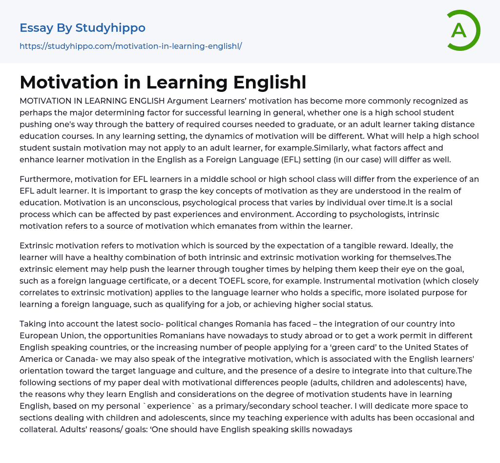 essay about motivation in learning