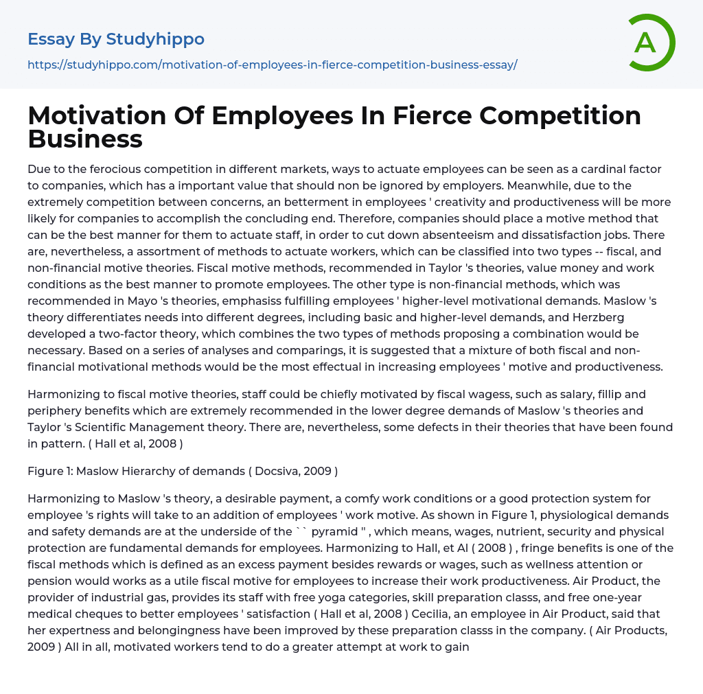 Motivation Of Employees In Fierce Competition Business Essay Example