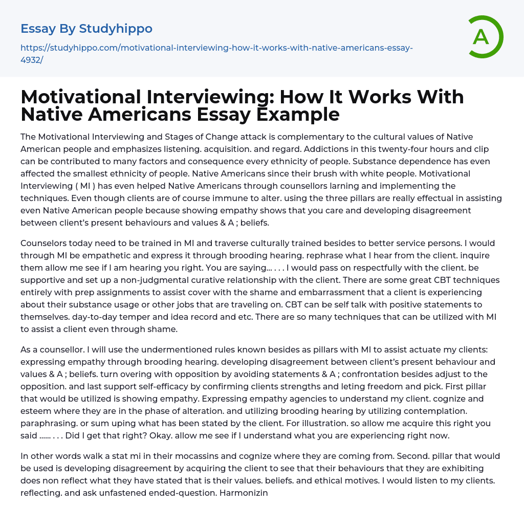 Motivational Interviewing: How It Works With Native Americans Essay Example
