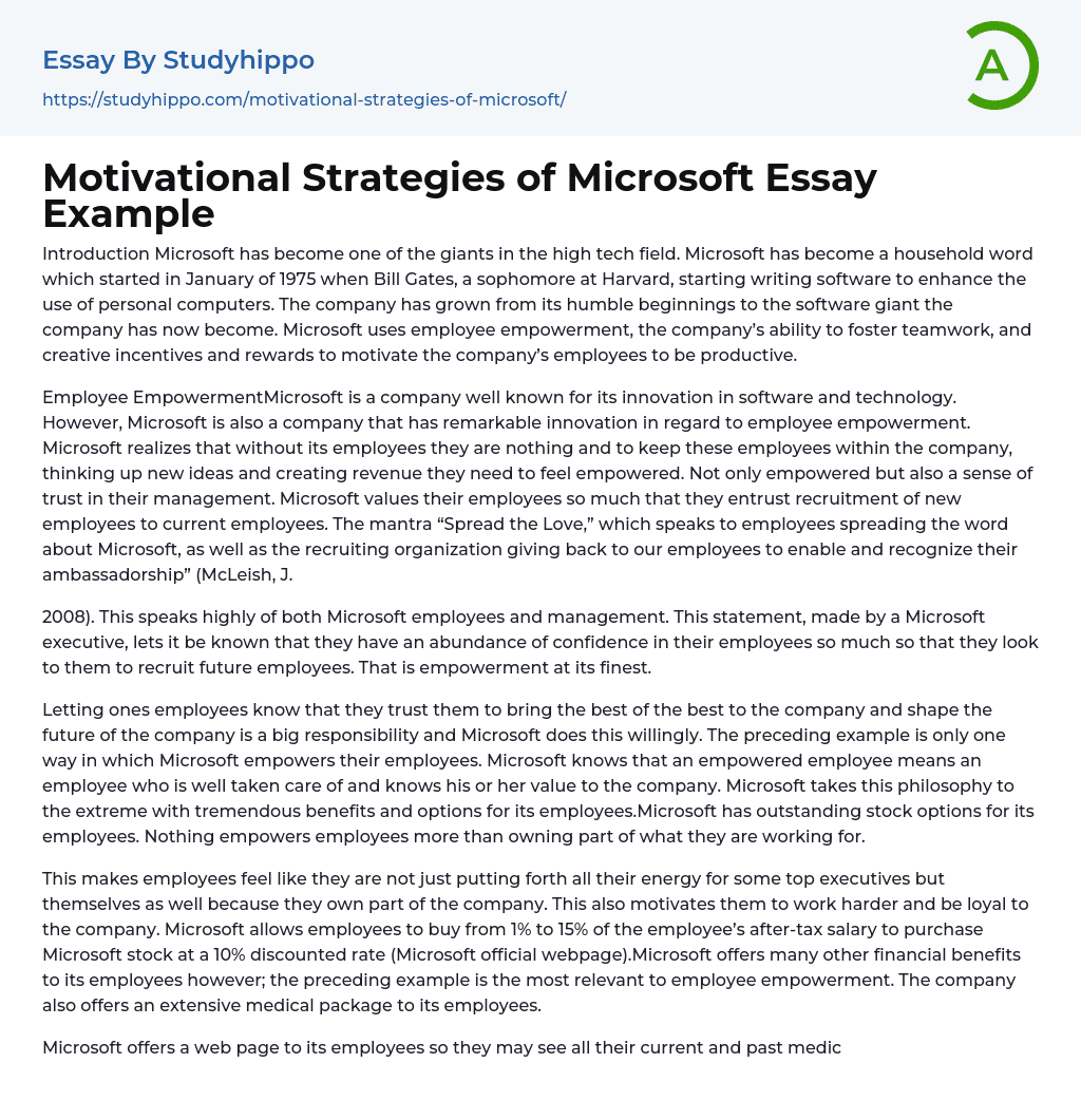 Motivational Strategies of Microsoft Essay Example
