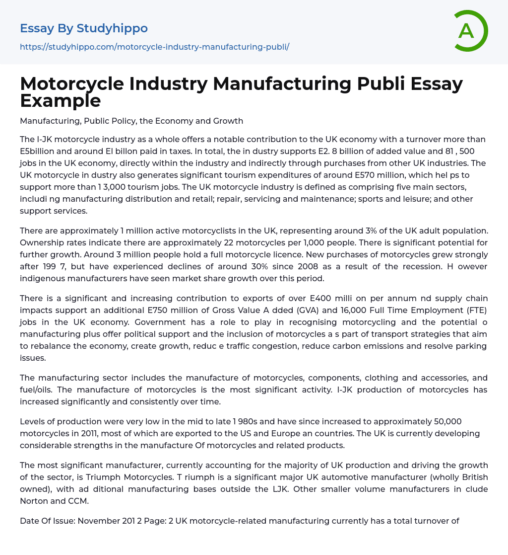 Motorcycle Industry Manufacturing Publi Essay Example