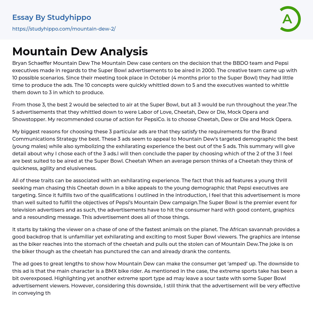 Mountain Dew Analysis Essay Example