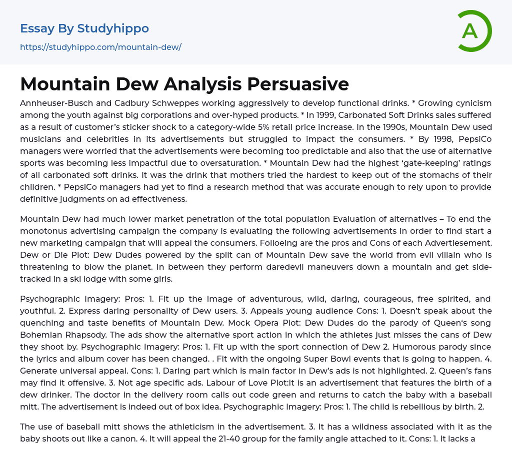 Mountain Dew Analysis Persuasive Essay Example