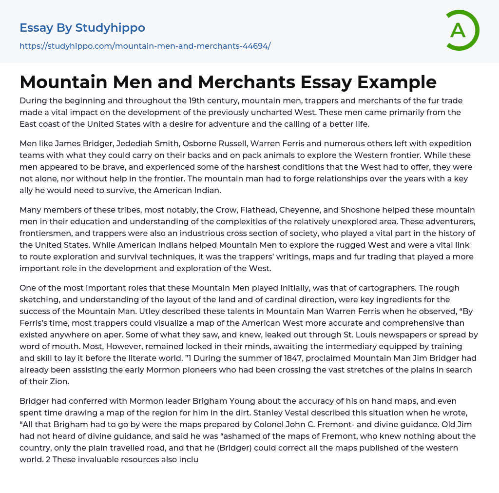 Mountain Men and Merchants Essay Example