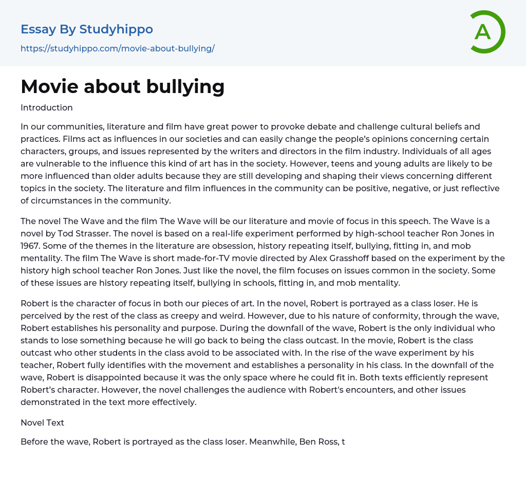 Movie about bullying Essay Example