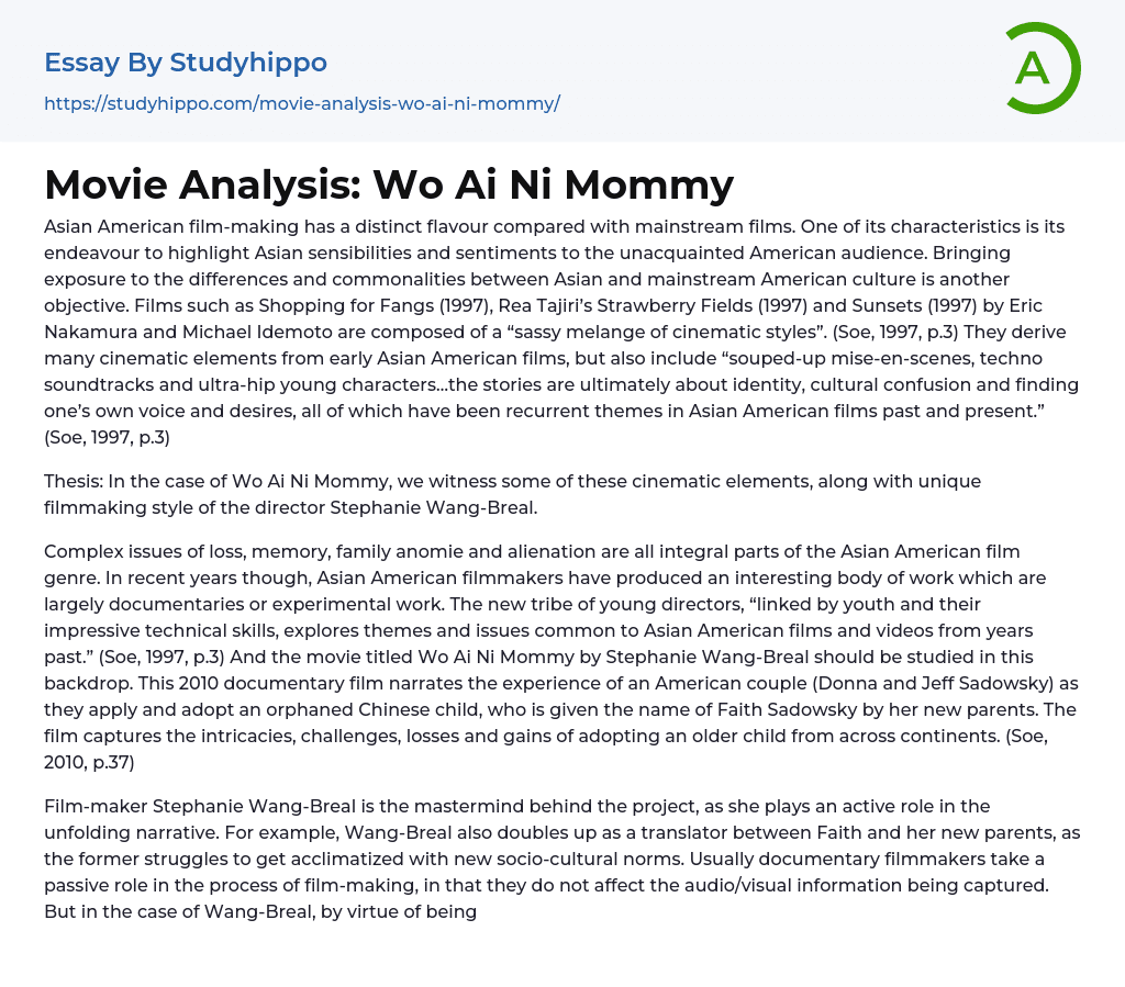 Movie Analysis: Wo Ai Ni Mommy Essay Example