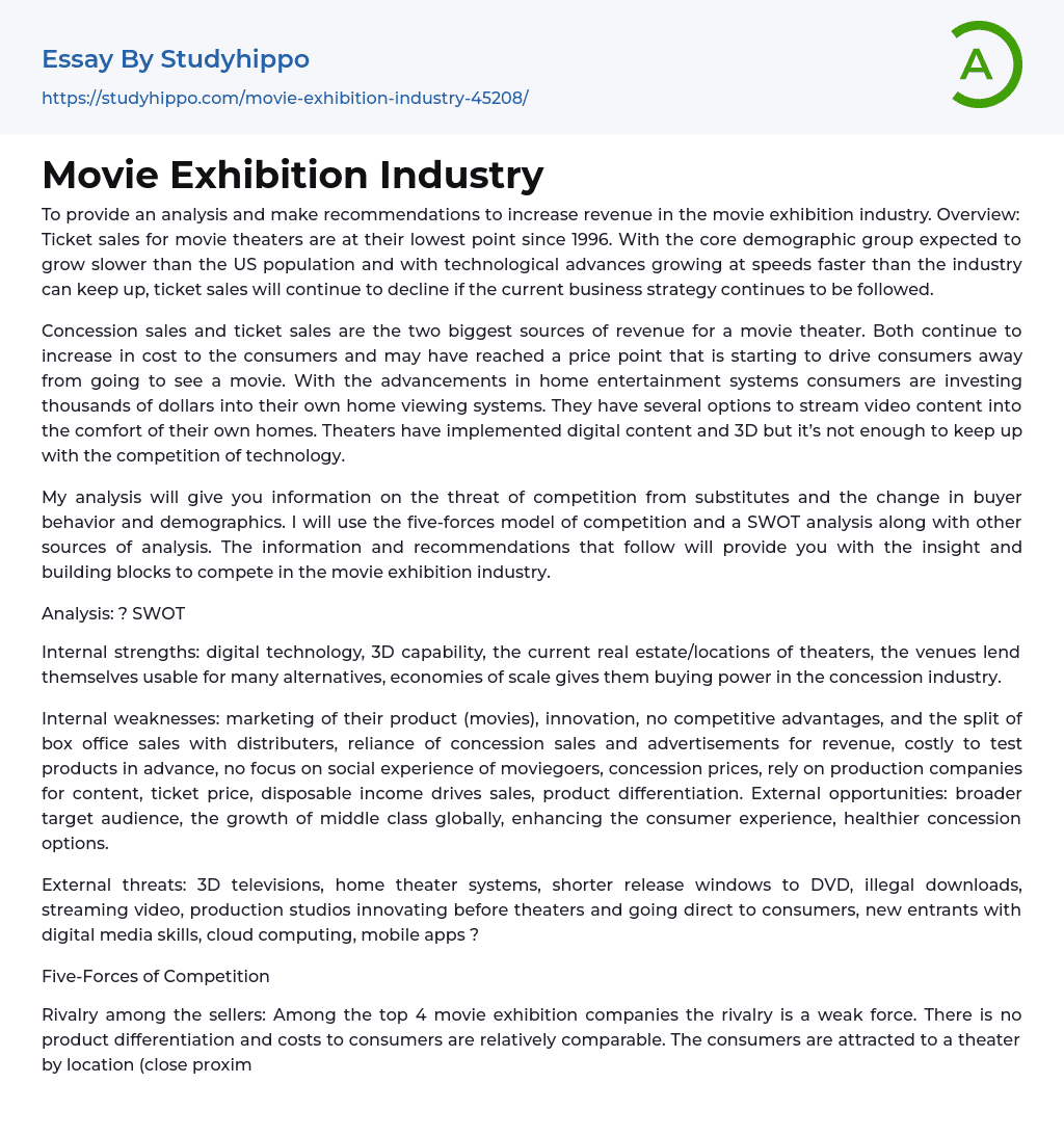 Movie Exhibition Industry Essay Example