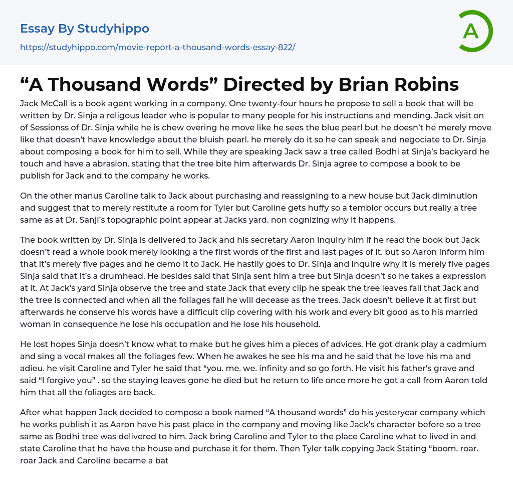 “A Thousand Words” Directed by Brian Robins Essay Example