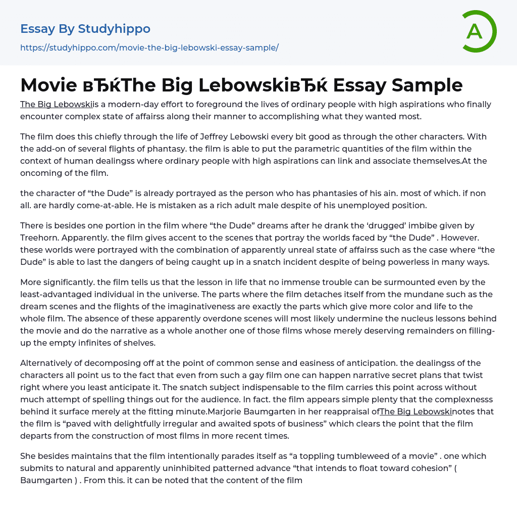 Movie “The Big Lebowski” Essay Sample