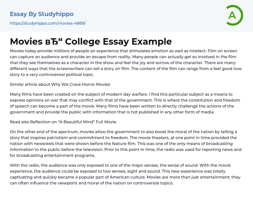 Movies College Essay Example