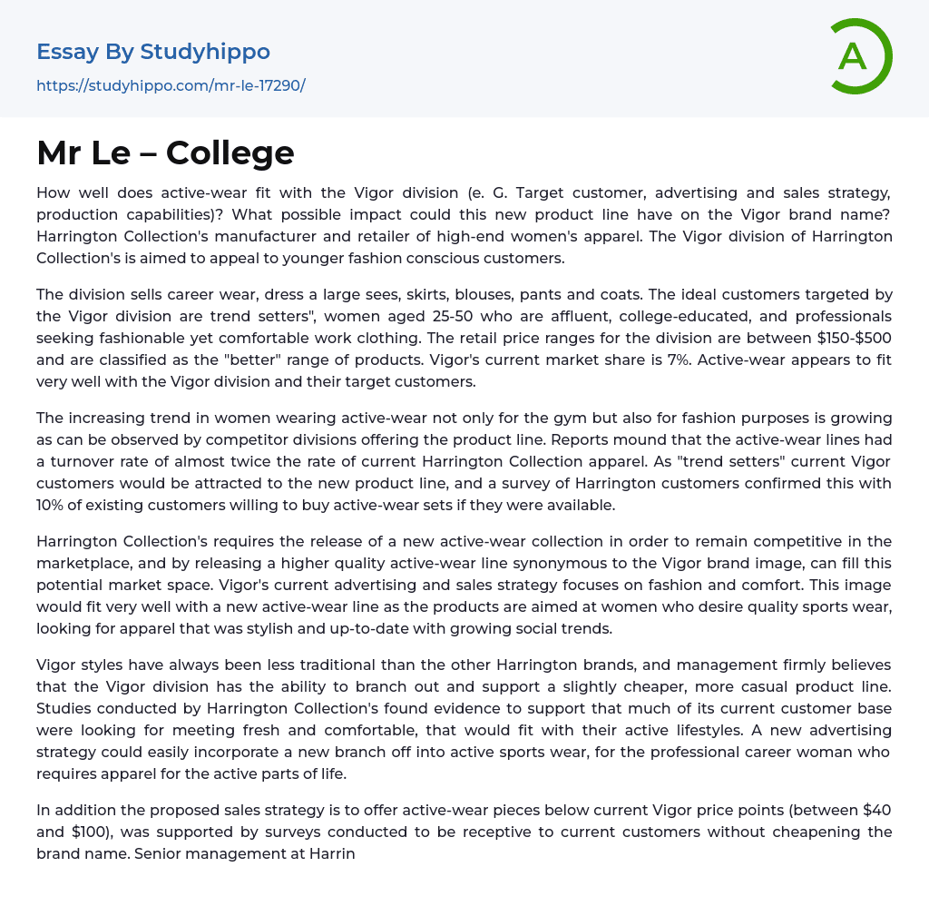 Mr Le – College Essay Example