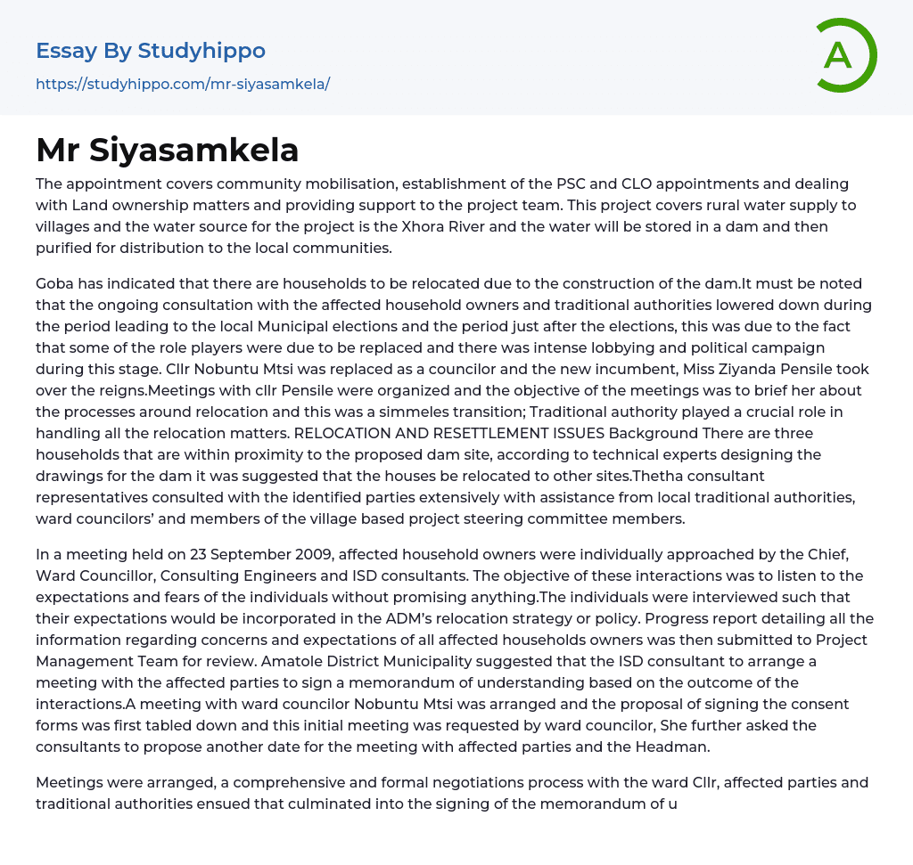Mr Siyasamkela Essay Example
