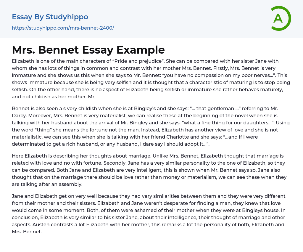 Mrs. Bennet Essay Example