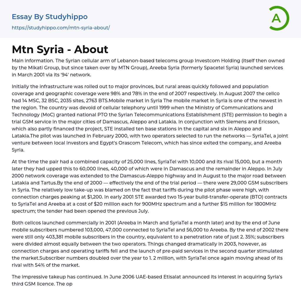 Mtn Syria – About Essay Example