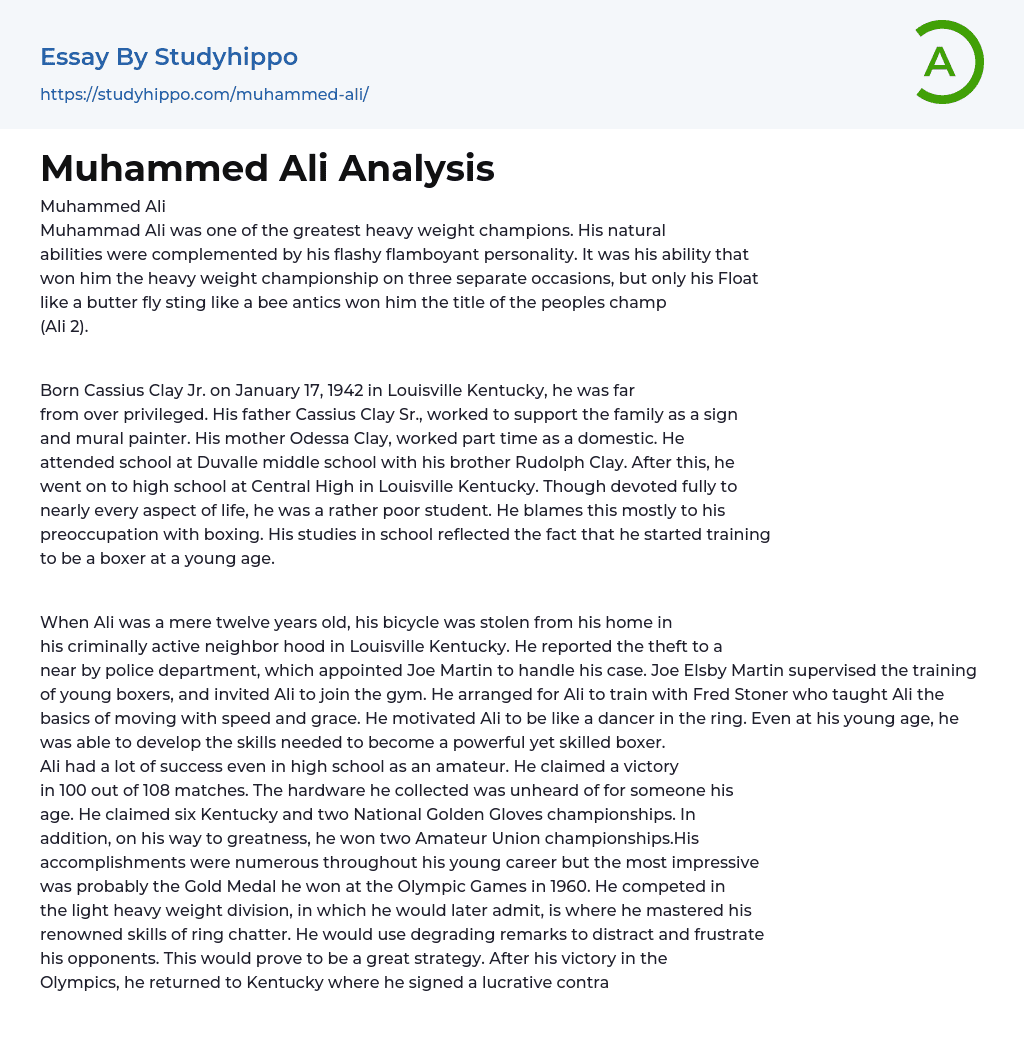 Muhammed Ali Analysis Essay Example