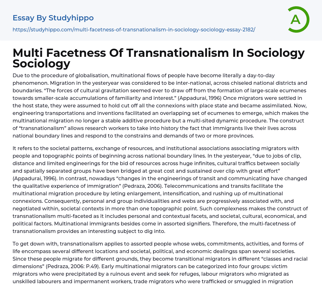 Multi Facetness Of Transnationalism In Sociology Sociology Essay Example