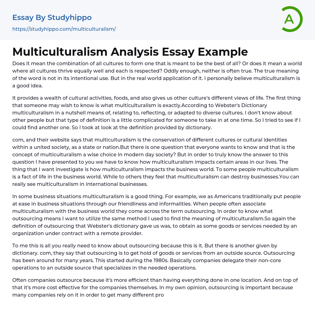 Multiculturalism Analysis Essay Example