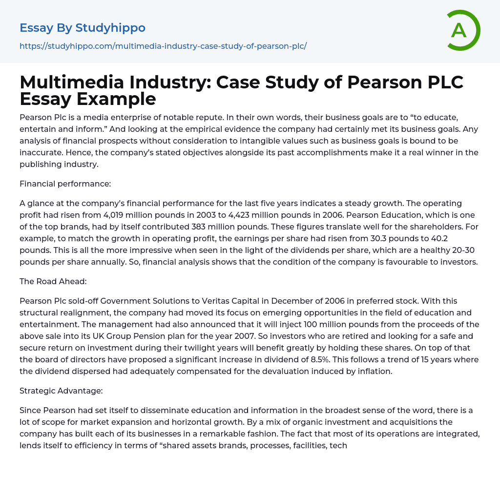 Multimedia Industry: Case Study of Pearson PLC Essay Example