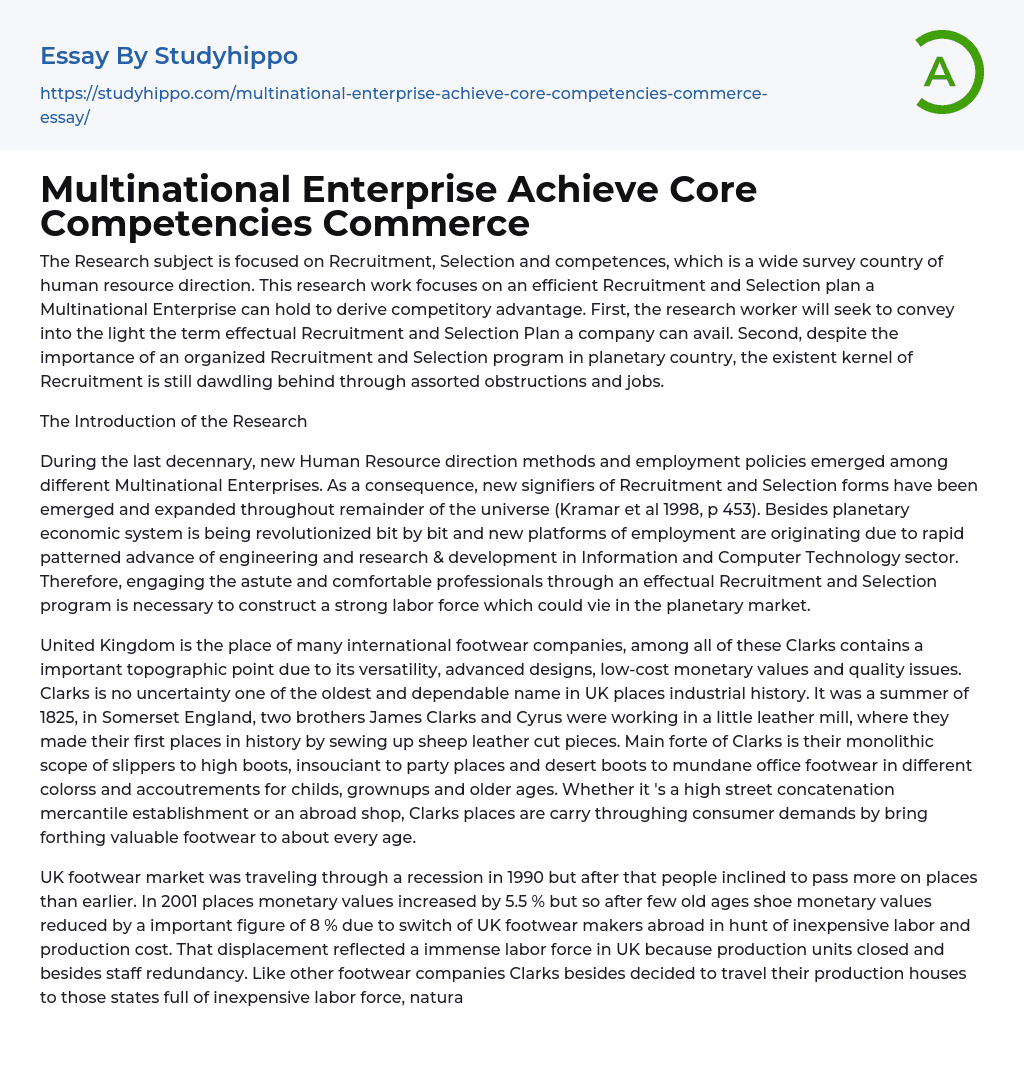 Multinational Enterprise Achieve Core Competencies Commerce Essay Example