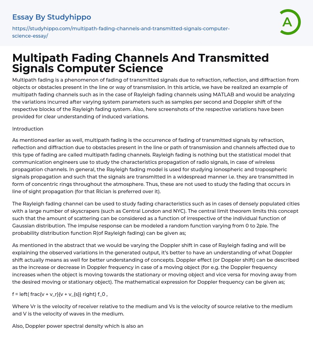 Multipath Fading Channels And Transmitted Signals Computer Science Essay Example