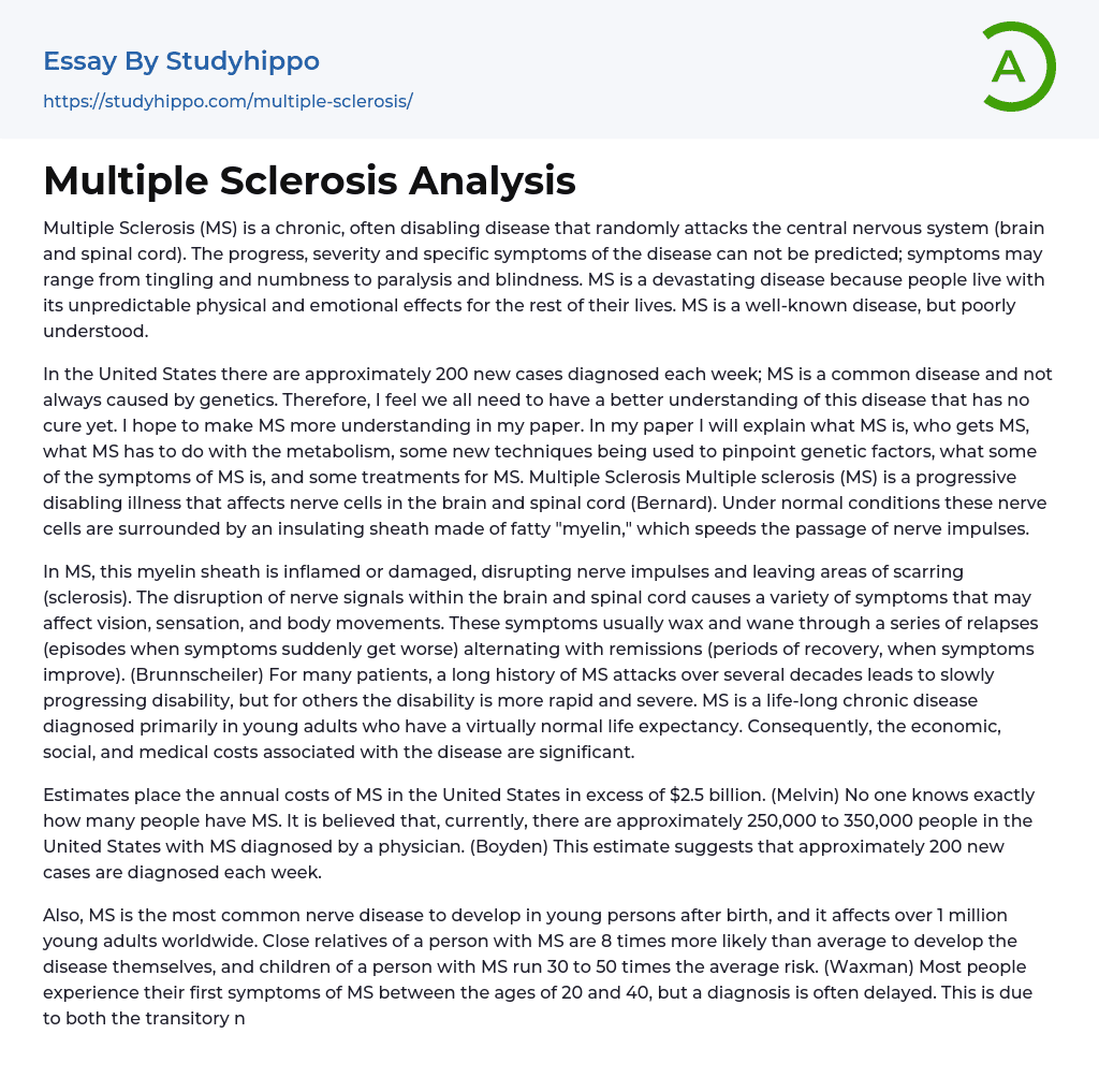 Multiple Sclerosis Analysis Essay Example