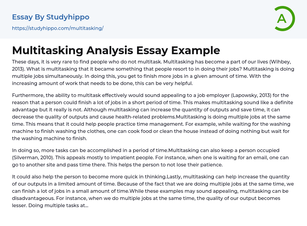 Multitasking Analysis Essay Example