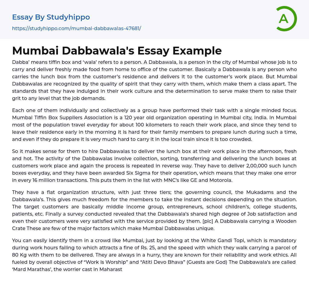 Mumbai Dabbawala’s Essay Example