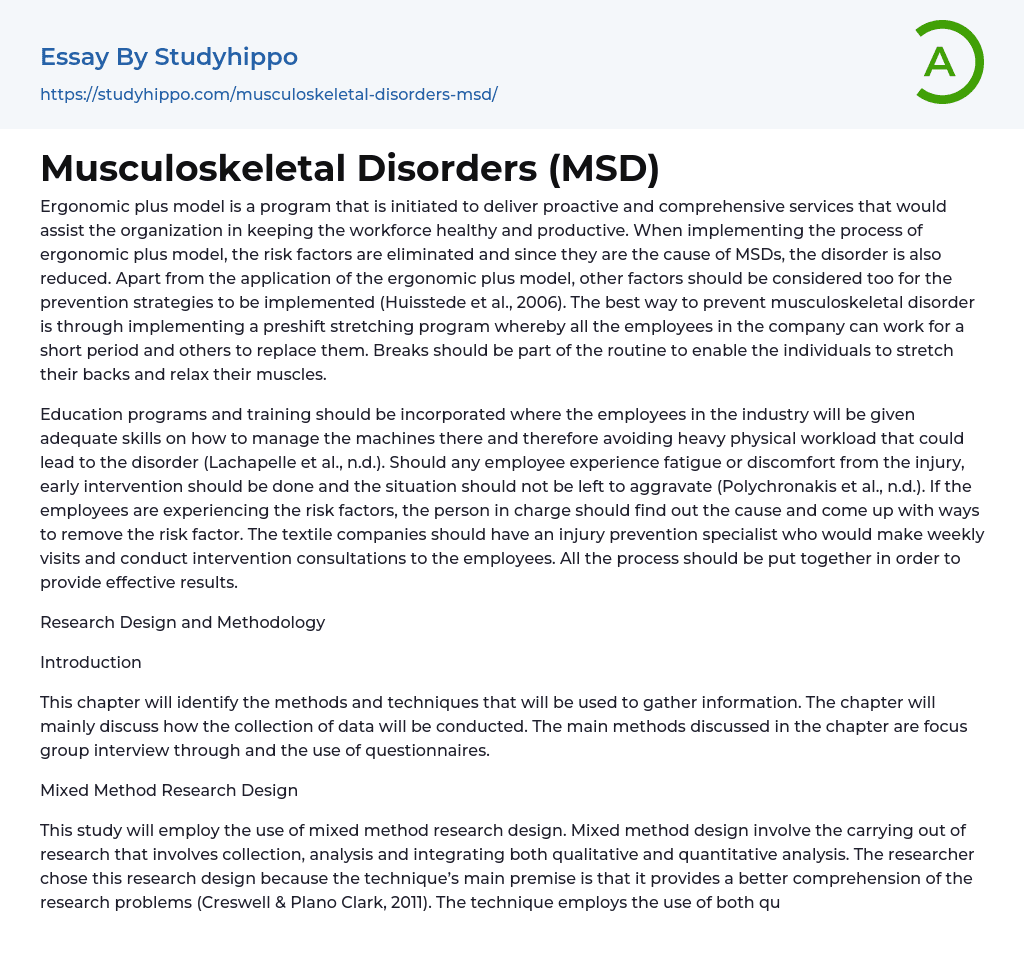 Musculoskeletal Disorders (MSD) Essay Example