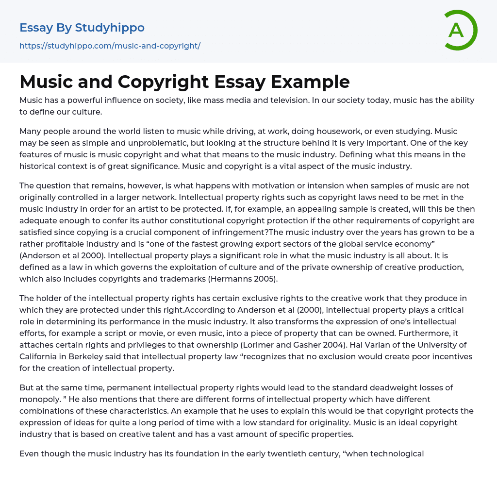 Music and Copyright Essay Example