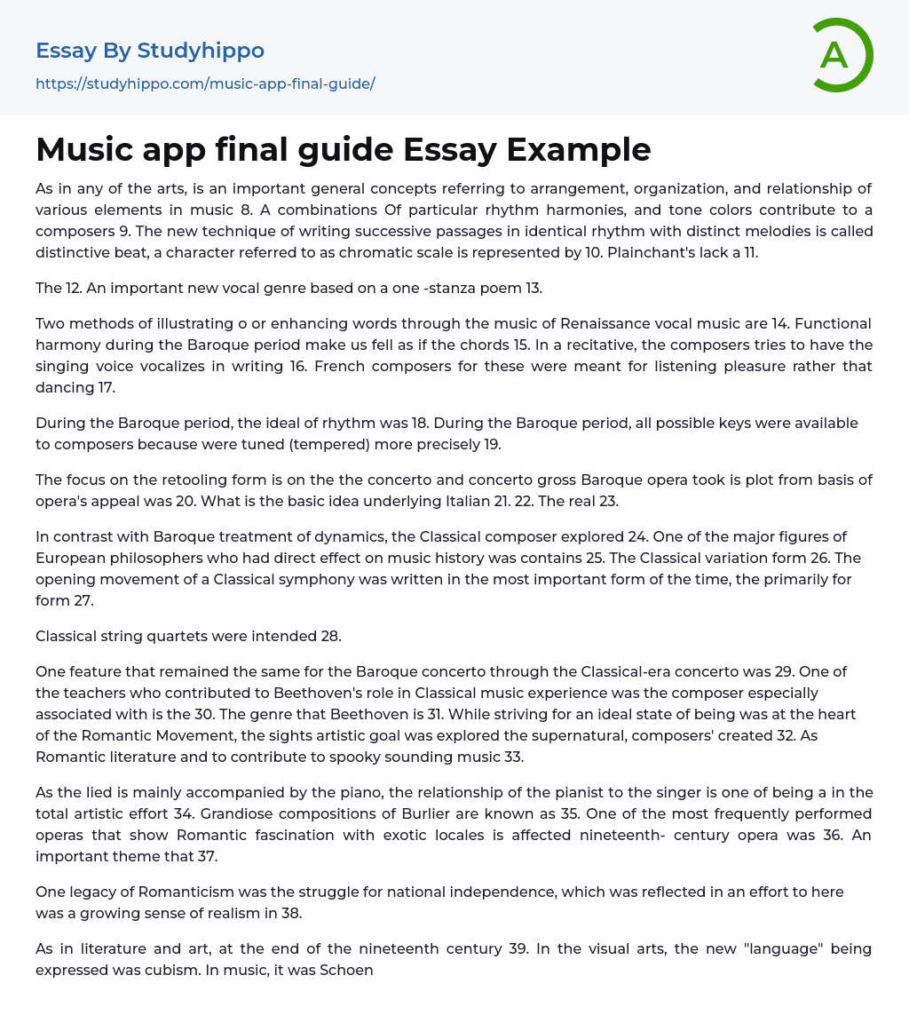 Music app final guide Essay Example