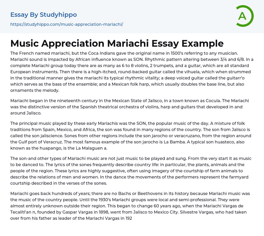 Music Appreciation Mariachi Essay Example