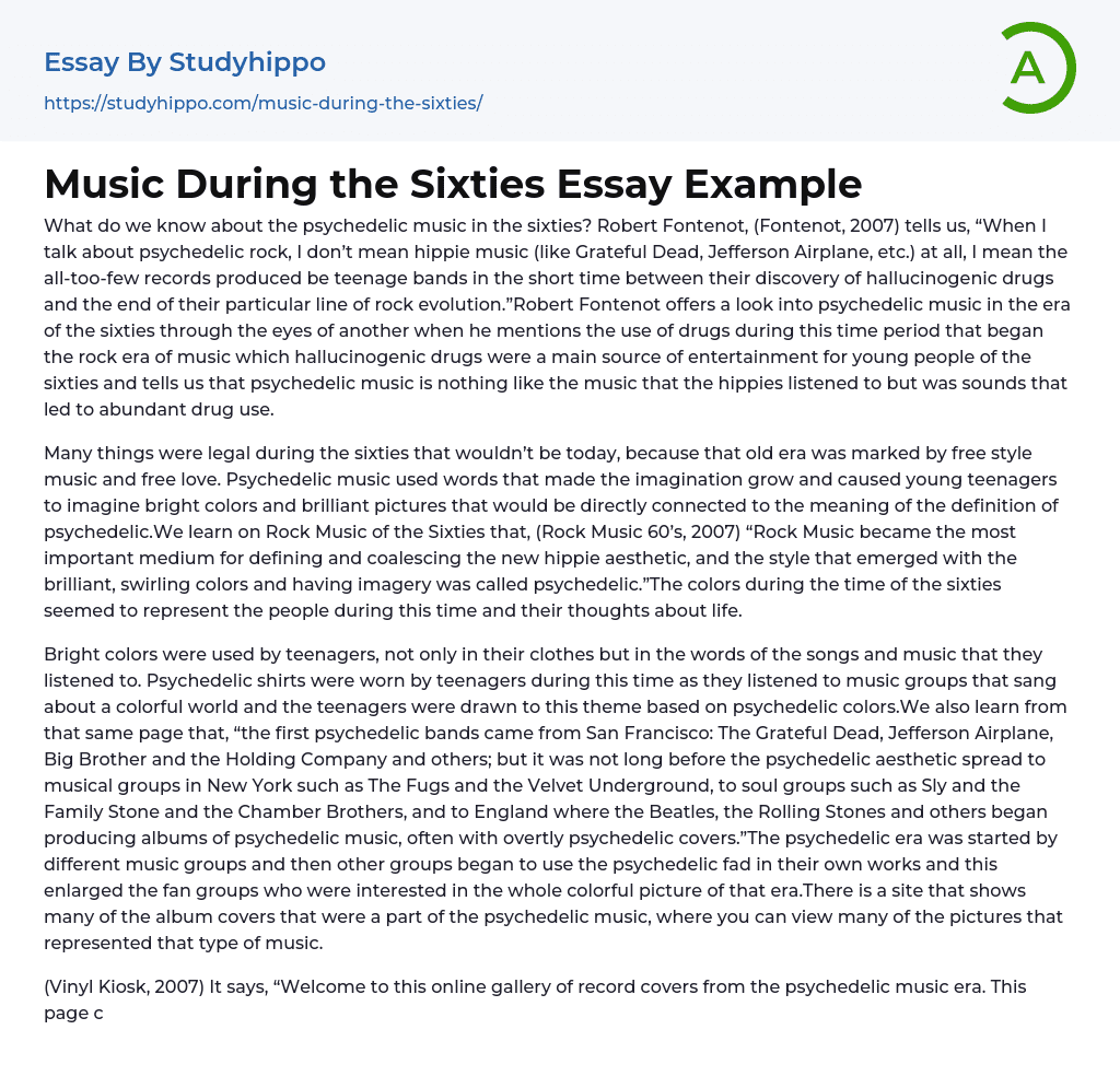 Music During the Sixties Essay Example