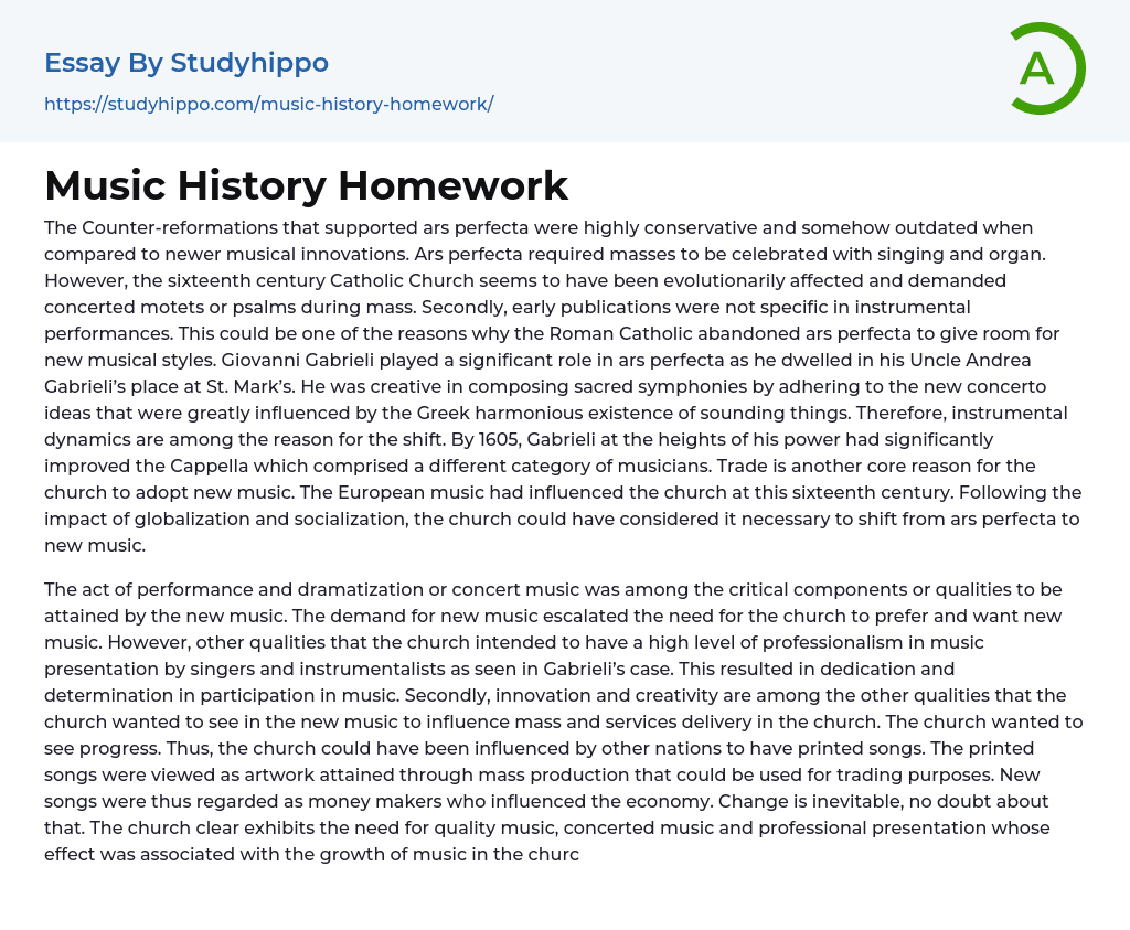 Music History Homework Essay Example