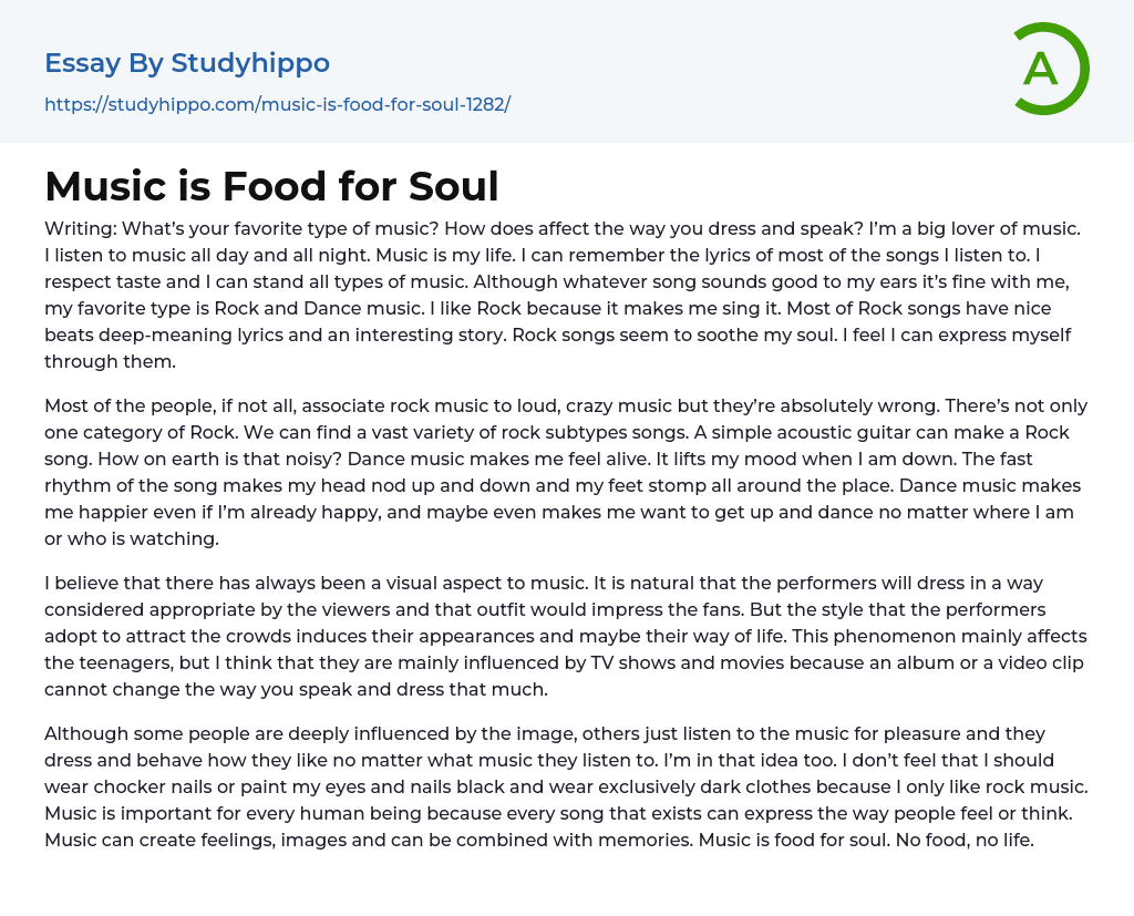 Music is Food for Soul Essay Example