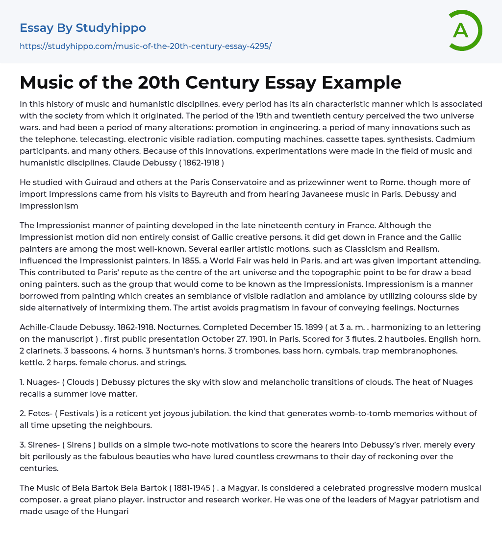Music of the 20th Century Essay Example