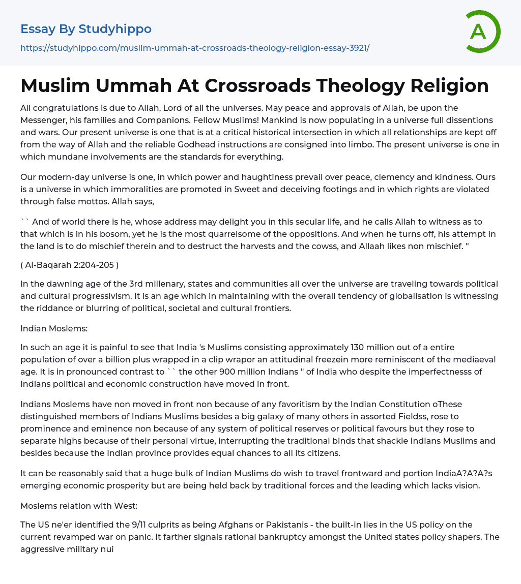 Muslim Ummah At Crossroads Theology Religion Essay Example