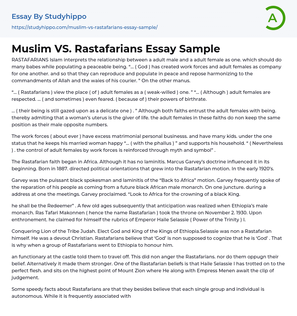 Muslim VS. Rastafarians Essay Sample